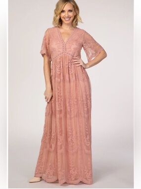 Pinkblush Maternity Embroidered Lace Mesh Overlay Maxi Dress